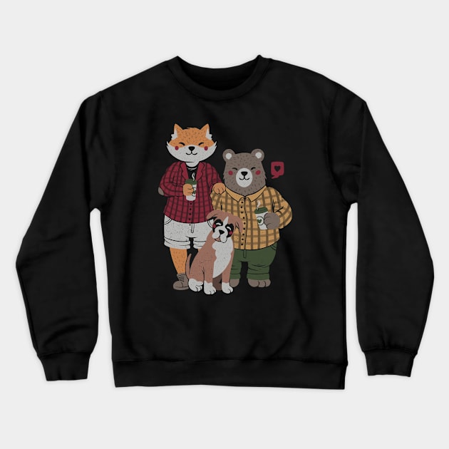 Fox Bear Boxer Coffee Valentines by Tobe Fonseca Crewneck Sweatshirt by Tobe_Fonseca